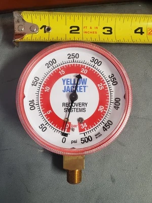 CHAQUETA AMARILLA MEDIDOR REFRIGERACIÓN PRESIÓN ROJA 0-500 PSI Foto 1 de 3