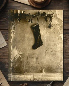 Calza natalizia nera vuota vittoriana vintage gotica festa arte antica - Foto 1 di 4