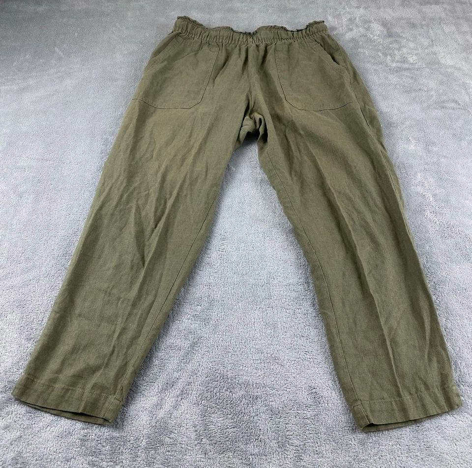 Pantalones de salón para mujer Indigo Rein M. Verde mezcla de lino tobillo cintura elástica C14 Foto 1 de 4