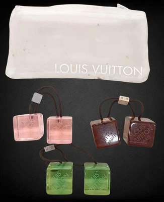 Louis Vuitton Hair Ties Elastic Band Cubes Green Pink Brown Set With Case Auth - Image 1 of 4