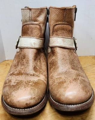 BOTÍN CAMA STU Becca marrón/blanco roto envejecido 9,5 doble cremallera, hebilla Foto 1 de 4