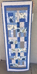 NEW Oversized Blue Patchwork, Elegant, Sparkling, Beautiful Table Runner21”/66”L - Picture 1 of 10