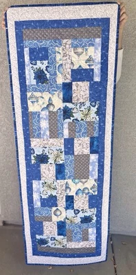 NEW Oversized Blue Patchwork, Elegant, Sparkling, Beautiful Table Runner21”/66”L - Image 1 of 4
