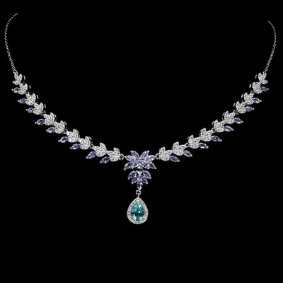 Collar de plata de ley 925 pera paraiba topacio azul tanzanita piedras preciosas 19 pulgadas Foto 1 de 4