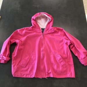 Denim & Company Pink Denim Jean Jacket Women's 3XL Zip Buttons Hood - Picture 1 of 17