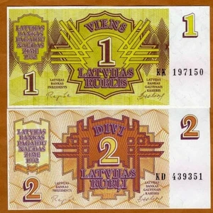 SET, Lettland, 1-2 Rubel, 1992, Picks 35-36 UNC First Ex-UdSSR Pre-Euro - Bild 1 von 2