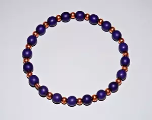 Genuine Copper Metal & Purple Howlite Gemstone Beaded Stretch Bracelet - Picture 1 of 22