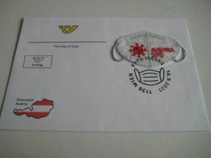 2021 Austria Post First Day Cover on Face Mask Shaped Stamp in fleece fabric - Picture 1 of 3