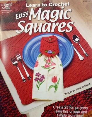 Annie's Attic EASY MAGIC SQUARES Learn to CROCHET 874516 Booklet 25 Projects - Image 1 of 4