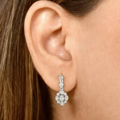 1.55 Karat Si / H Oval Birne Diamant 14k Weiss Gold Reifen Ohrclips Schmuck Gift - Bild 1 von 4