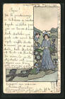 Knstler-AK sign. K. Rubes: Blume mit Mnnerkopf und junge Dame 1900 
