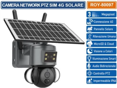 TELECAMERA IP NETWORK SPEED DOME PTZ 3 MEGAPIXEL SIM 4G CON PANNELLO SOLARE IP66 - Immagine 1 di 3