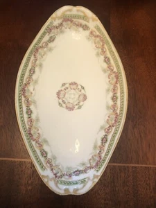 Limoges PL France M Redon Oval Dish 9" X 5.5" X1" Leaf Band Pink Roses Gold Trim - Picture 1 of 5