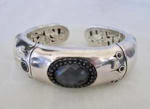 Vintage John Hardy Bamboo Sterling Hinged Cuff w Black Sapphires 99.1 grams - Picture 1 of 12
