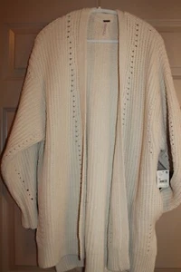 FREE PEOPLE Womens Beige Tan Ivory Cream Cotton Knit SWEATER Coat CARDIGAN M - Picture 1 of 4