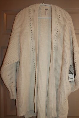 FREE PEOPLE женщин бежевый желтовато-коричневый слоновой кости кремовый хлопок вязаный свитер пальто кардиган M - Изображение 1 из 4