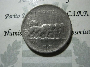 Regno d'Italia Vittorio Emanuele III 50 Centesimi Leoni 1925 c/ rigato mb+ - Foto 1 di 1