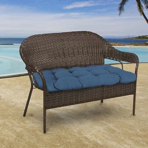 Solid Rectangular Tufted Outdoor Wicker Settee Bench Cushion with Back Corners - Picture 1 of 2