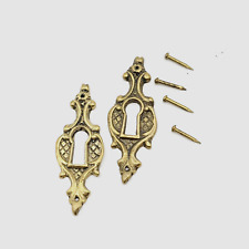 Set of 2  Vintage Oval Brass Skeleton Key hole Escutcheon Salvage Lot 4 Nails