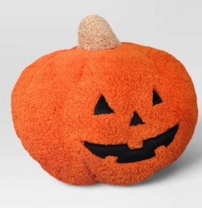 Hyde & EEK! Faux Shearling 10.5" Halloween PUMPKIN Shaped Throw Pillow Orange - Picture 1 of 4