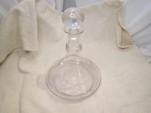 Vintage Clear Ships Decanter W Bubble Stopper Glass Smooth Heavy 10” High - Picture 1 of 6