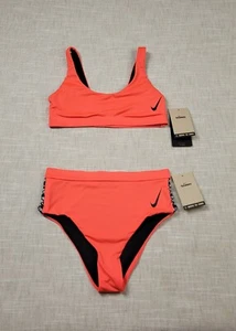 NIKE Swim Sneakerkini Size XS Womens Coral Red Black 2 Piece Swimsuit High Waist - Picture 1 of 15