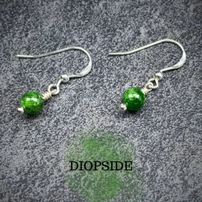 Diópsido - Pendientes - Verde - Plata Esterlina 925 - Envuelto en Alambre - Piedras Preciosas Foto 1 de 4