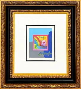 Peter Max "Sailboat With Hearts On Blends" | Unique Mixed Media on Paper 27x25" - Picture 1 of 3