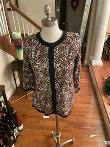 Karen Scott Cardigan manica 3/4 donna M/pet. Stampa animalier nero marrone bianco - Foto 1 di 7