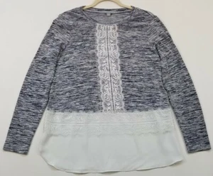 Valerie Stevens leichter Pullover Damen Large blau weiß Spitze Stretch Rundhals - Bild 1 von 9