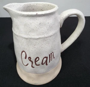 Pfaltzgraff Stonewear Off white W/ Brown Band Cream Pitcher 5" Discontinued NEW - Picture 1 of 5