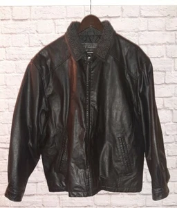 Fleece collared leather bomber jacket by J. Madison Outfitters - Picture 1 of 4