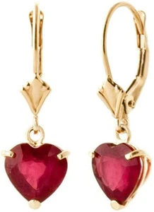 Pendientes de palanca trasera de corazón rubí de oro amarillo liso de 14 K 2,9 CTW en forma de corazón - Imagen 1 de 7