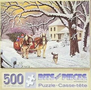 Homeward Bound COMPLETE 550 pc Puzzle 18x24 Bringing Home a Tree for Christmas - Picture 1 of 3