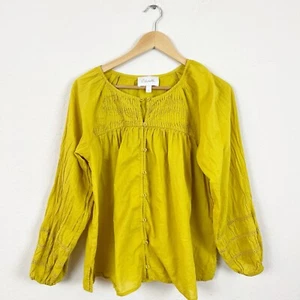 Cleobella Yellow Button Front Peasant Blouse Size Small - Picture 1 of 5