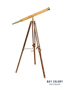 Vintage Brass and Bamboo Telescope on Adjustable Tripod Base - Picture 1 of 14