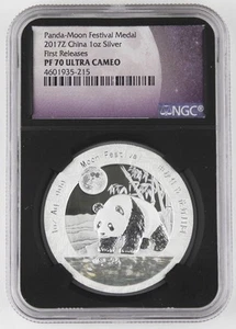 China 2017 Z 1 Oz Silver Panda Moon Festival Medal NGC PF70 Ultra Cameo FR - Picture 1 of 2