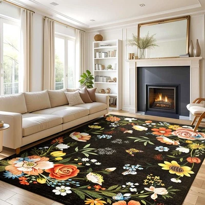 Alfombra 5x7 Alfombra Liquidación Alfombra para Sala de Estar Alfombra Lavable Negra Antideslizante De Colección... Foto 1 de 4