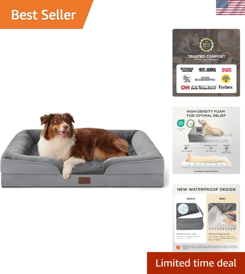 Bedsure Large Orthopedic Dog Bed Bolster Dog Beds for Large Dogs - Foam Sofa wi