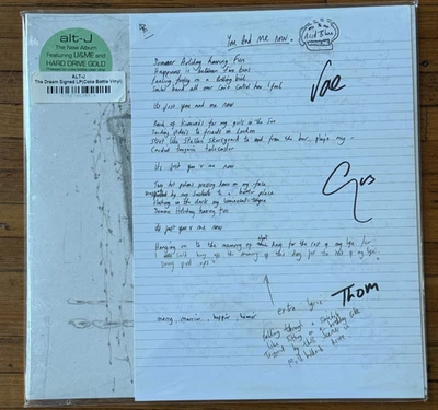 Alt-J “The Dream” Coke Bottle Vinyl Signed Lyrics Sheet Limited Edition - Image 1 of 3