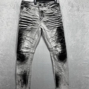 Kingz Mens Ripped Distressed Washed Black/Grey Biker Jeans Size 36x32 - Picture 1 of 15