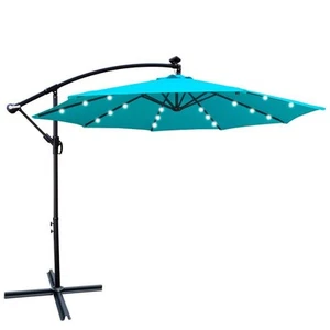 Tenleaf 10 ft. Market Solar Powered LED Lighted Octagon Patio Umbrella in Blue - Picture 1 of 7