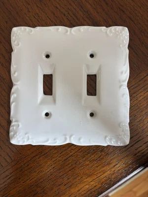Vintage White Porcelain Ceramic Double Light Switch Cover