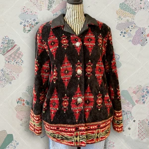 Vintage 90s Tsunami Southwestern Aztec Pattern Fleece Blanket Jacket Size S - Picture 1 of 12