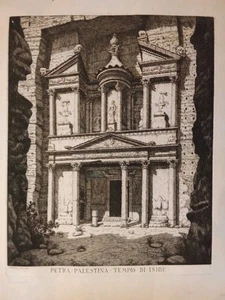 Petra Jordan Kazneh Laurenzi Temple Aquaforte Original Antique Print - Picture 1 of 5