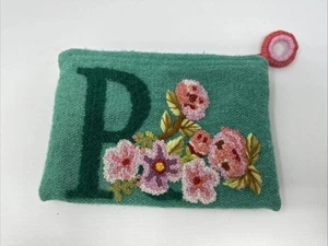 Jenny Krauss 100% Wolle bestickt Monogramm R Blumen Beutel Make-up Accessoire Tasche - Bild 1 von 6
