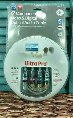 NEW GE 6' Ultra Pro Component Video & TOSLINK Digital Optical Audio Cable G.E. - Image 1 of 3