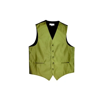 New Men's Tuxedo Vest Waistcoat Vertical Stripes only prom party Spinach Green - Image 1 of 2
