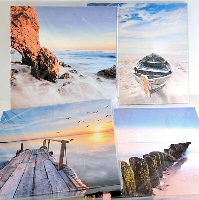 Set of 4 Wieco Art 12" Sq. Modern Seascapes Photo Paintings on Giclee Canvas NEW - Image 1 of 4