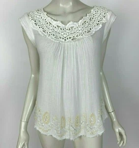 Anthropologie Floreat Tartane Gauze Embellished Beads Lace Blouse Top Women 4 - Picture 1 of 11